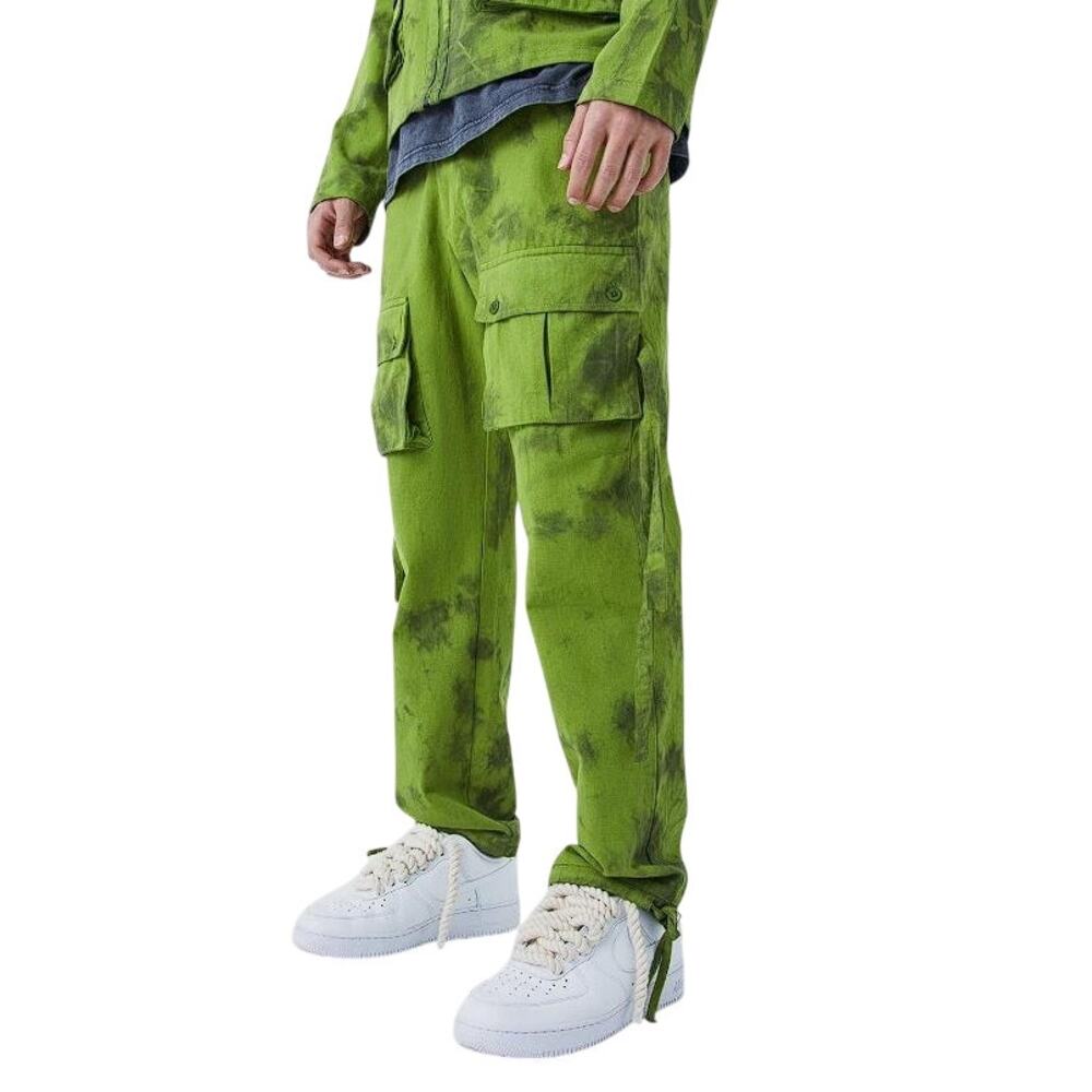 BOOHOOMAN Men's Twill Tie Dye Fixed Waist Straight Leg Cargo Pants Size M
